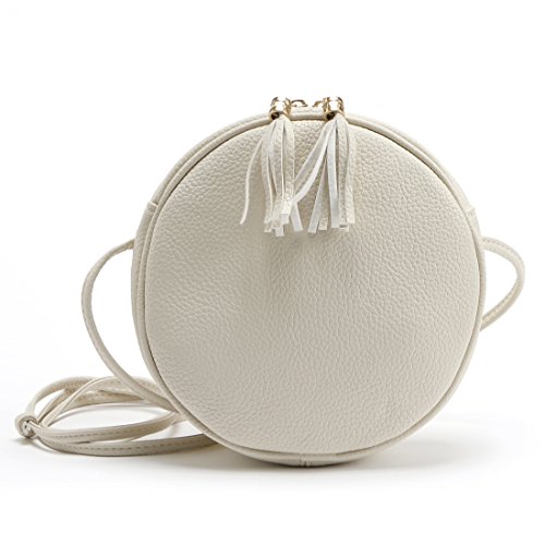 DukeTea Small Circular Crossbody Purse for Teen Girls, Mini Crossover Phone Shoulder Bag for Women (Cream White)