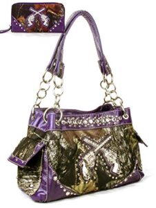 western crossed guns purse camouflage handbag camo w matching wallet (purple)