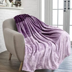 pavilia flannel fleece ombre throw blanket for couch | soft cozy microfiber couch gradient accent blanket | warm lightweight blanket for sofa chair bed | all season 50×60 inches purple lavender