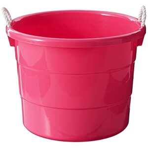 Homz 0402PKDC Stackable Plastic 18 Gallon Utility Storage Container Bucket Tubs with Rope Handles, Pink, Set of 2 Buckets