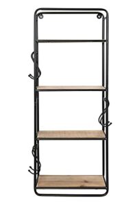 creative co-op 32 inch metal & wood hooks wall shelf, black