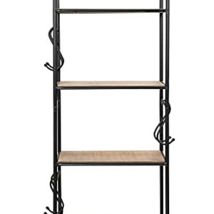 Creative Co-Op 32 Inch Metal & Wood Hooks Wall Shelf, Black