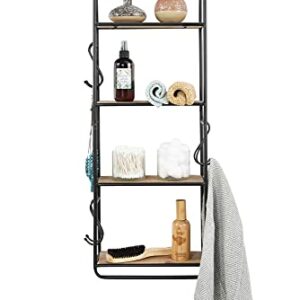 Creative Co-Op 32 Inch Metal & Wood Hooks Wall Shelf, Black