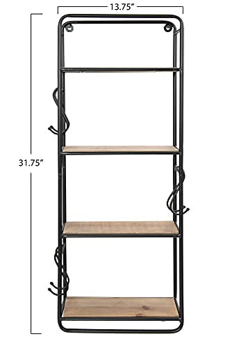 Creative Co-Op 32 Inch Metal & Wood Hooks Wall Shelf, Black