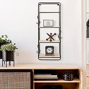 Creative Co-Op 32 Inch Metal & Wood Hooks Wall Shelf, Black