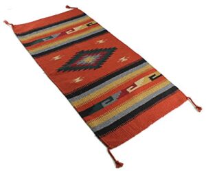 onyx arrow southwest area rug, 20 x 40 inches, center diamond, rust/dark green/multi