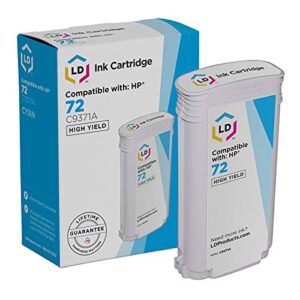 ld products compatible replacement for hp 72 ink cartridge c9371a high yield (cyan, single-pack) designjet t1100, t1120, t1200, t610, t620, t770, sd pro mfp, t1100ps, t1120 sd-mfp, t1120ps, t1300