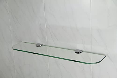 BSM Marketing Glass Shelf with Curved Corners 3 Sizes 300mm 400mm 500mm and 3 Colours Clear White Black Bathroom Kitchen Bedroom (500mm x 100mm, Clear)