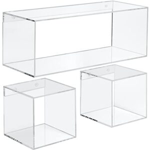 Red Co. Crystal Clear Acrylic Floating Storage 4 Sided Wall Shelves - Bathroom Shelf, Makeup Cosmetics Display Organizer Rack | Set of 3