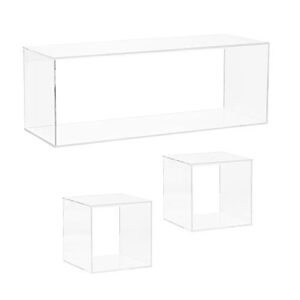 Red Co. Crystal Clear Acrylic Floating Storage 4 Sided Wall Shelves - Bathroom Shelf, Makeup Cosmetics Display Organizer Rack | Set of 3