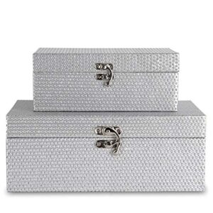 mode home silver glitter wooden jewelry storage boxes decorative treasure boxes set of 2