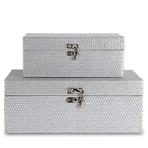 MODE HOME Silver Glitter Wooden Jewelry Storage Boxes Decorative Treasure Boxes Set of 2