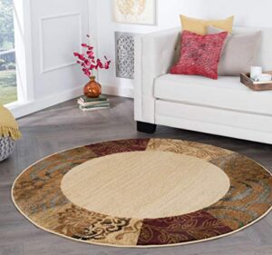 sedona transitional floral beige round area rug, 8′ round