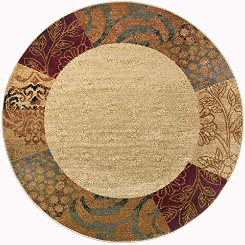 Sedona Transitional Floral Beige Round Area Rug, 8' Round