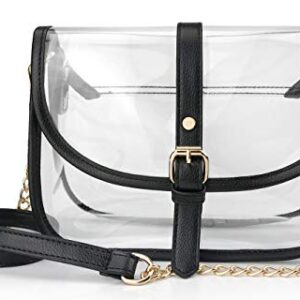 Clear Saddle Cross Body Bag Women Chain Shoulder Handbag Purse (Black)