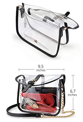 Clear Saddle Cross Body Bag Women Chain Shoulder Handbag Purse (Black)