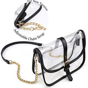 Clear Saddle Cross Body Bag Women Chain Shoulder Handbag Purse (Black)