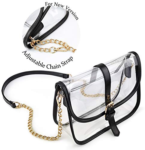 Clear Saddle Cross Body Bag Women Chain Shoulder Handbag Purse (Black)
