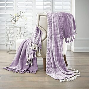amrapur overseas | monaco 100% cotton throw blanket (lavender ash) 2 pack