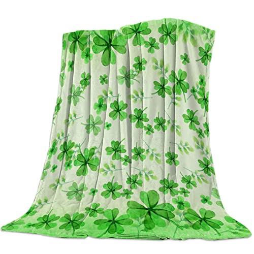 Comfy Plush Fleece Throw Blanket 50x60 inch St. Patrick's Day Soft Coach Blanket Lightweight Stadium Blanket Shamrocks Clover Green Leaves Watercolor Painting