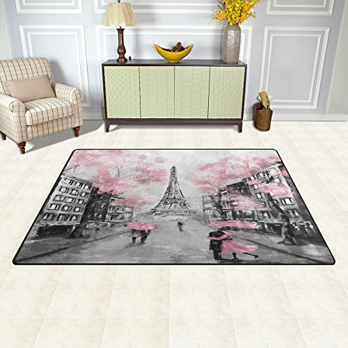 WOZO Art Paris Eiffel Tower Watercolor Area Rug Rugs Non-Slip Floor Mat Doormats Living Dining Room Bedroom Dorm 60 x 39 inches inches Home Decor