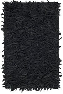 safavieh leather shag collection 2′ x 3′ black lsg601a hand-knotted modern leather accent rug