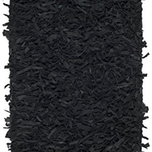 SAFAVIEH Leather Shag Collection 2' x 3' Black LSG601A Hand-Knotted Modern Leather Accent Rug