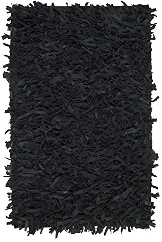 SAFAVIEH Leather Shag Collection 2' x 3' Black LSG601A Hand-Knotted Modern Leather Accent Rug