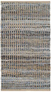 safavieh cape cod collection 2’3″ x 4′ natural / blue cap352a handmade flatweave coastal braided jute accent rug