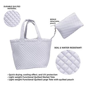 CLARANY Comfortable light weight quilted Tote bag with Pouch water repellent light Gray