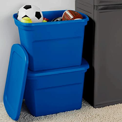 Sterilite 18 Gallon Stackable Plastic Storage Tote Container with Latching Snap-Close Lid for Home and Office Organization, Blue (8 Pack)