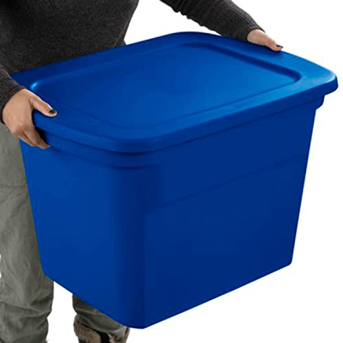 Sterilite 18 Gallon Stackable Plastic Storage Tote Container with Latching Snap-Close Lid for Home and Office Organization, Blue (8 Pack)