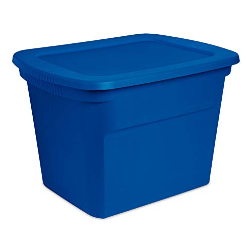 Sterilite 18 Gallon Stackable Plastic Storage Tote Container with Latching Snap-Close Lid for Home and Office Organization, Blue (8 Pack)