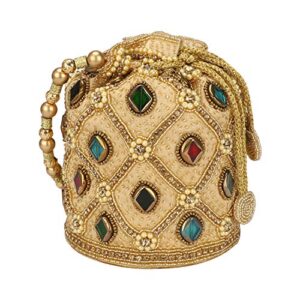 indian ethnic clutch silk potli batwa pouch bag with beadwork gift for women (golden)