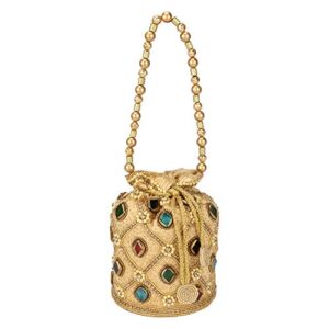 Indian Ethnic Clutch Silk Potli Batwa Pouch Bag with Beadwork Gift For Women (Golden)