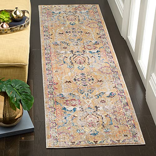 SAFAVIEH Bristol Collection 2'3" x 8' Camel / Blue BTL347C Boho Chic Distressed Runner Rug