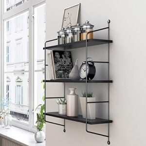 BATHWA 3 Tier Floating Shelves Metal Brackets Wall Mounted Shelves for Living Room Bedroom Office Kitchen Decor Hanging Shelf, Black