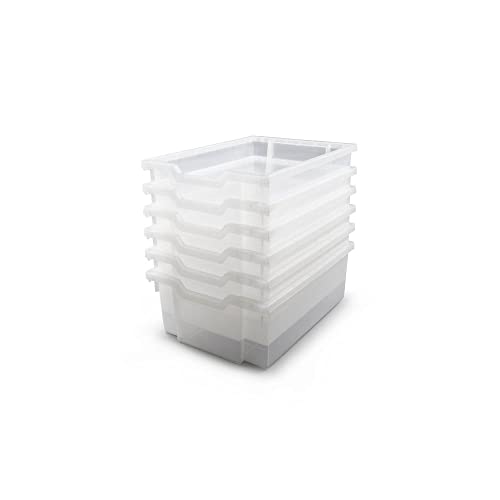 Gratnells Deep F2 Storage Tray, Pack of 6, Heavy Duty School, Industrial & Utility Storage Bins, 12.3" x 16.8" x 5.9" (Translucent)