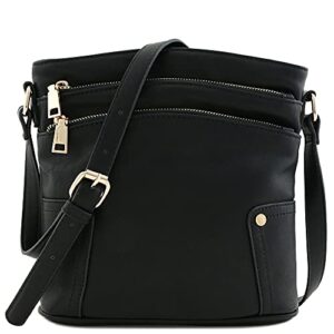 fashionpuzzle triple zip pocket medium crossbody bag (black)