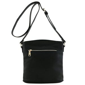 FashionPuzzle Triple Zip Pocket Medium Crossbody Bag (Black)