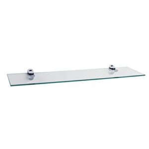 danya b. clear glass floating shelf with chrome brackets, easy to install lightweight, modern decor for bathroom accessories, floating, durable, tempered glass