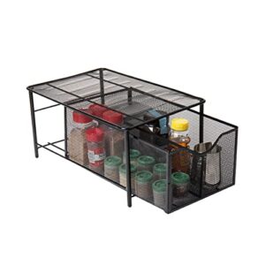 mind reader ‘cabaskdr’ black metal mesh storage basket with sliding drawer and steel mesh platform on top