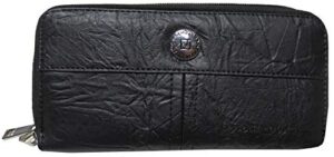 stone mountain nancy double zip around leather checkbook wallet black