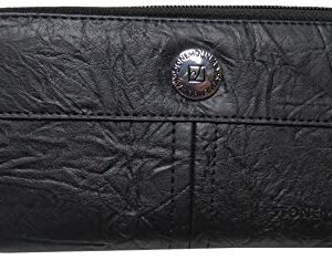 Stone Mountain Nancy Double Zip Around Leather Checkbook Wallet Black