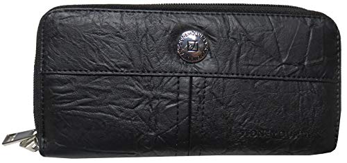 Stone Mountain Nancy Double Zip Around Leather Checkbook Wallet Black