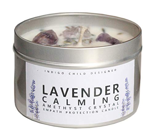 Empath Protection 8 Oz. Candle, Calming Lavender and Amethyst Crystals