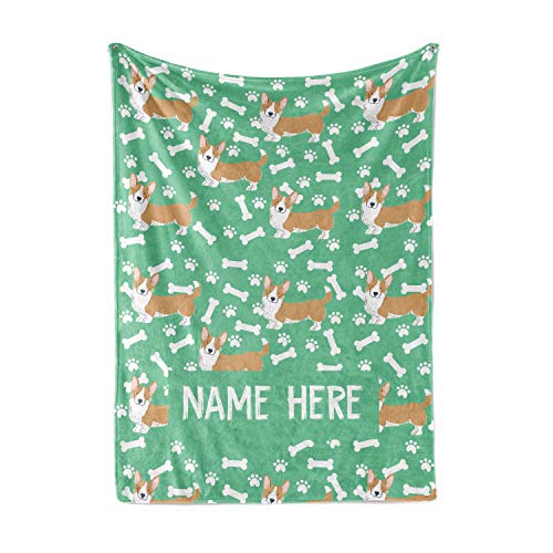 Personalized Custom Corgi Fleece and Sherpa Throw Blanket for Men Women Kids Babies - Blankets Perfect for Bedtime Bedding or as Gift Dog Dog Mom Dad