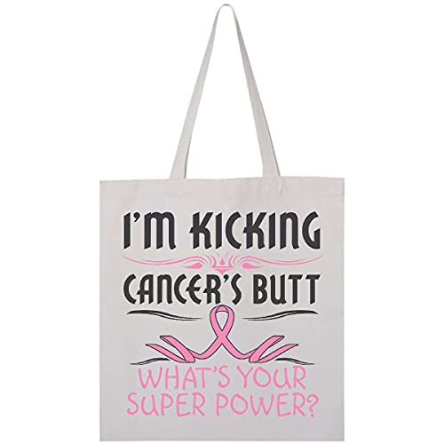 inktastic Breast Cancer Kicking Cancer Butt Super Power Tote Bag 0020 White 1e5a4