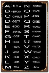 hepoeuy phonetic alphabet poster alpha zulu vintage retro metal tin sign 8x12 inches