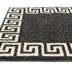 Unique Loom Athens Collection Classic Geometric Modern Border Design Area Rug, 2 ft x 6 ft, Charcoal/Beige